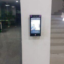 Employee using biometric attendance system
