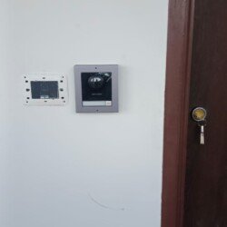 Employee using biometric attendance system